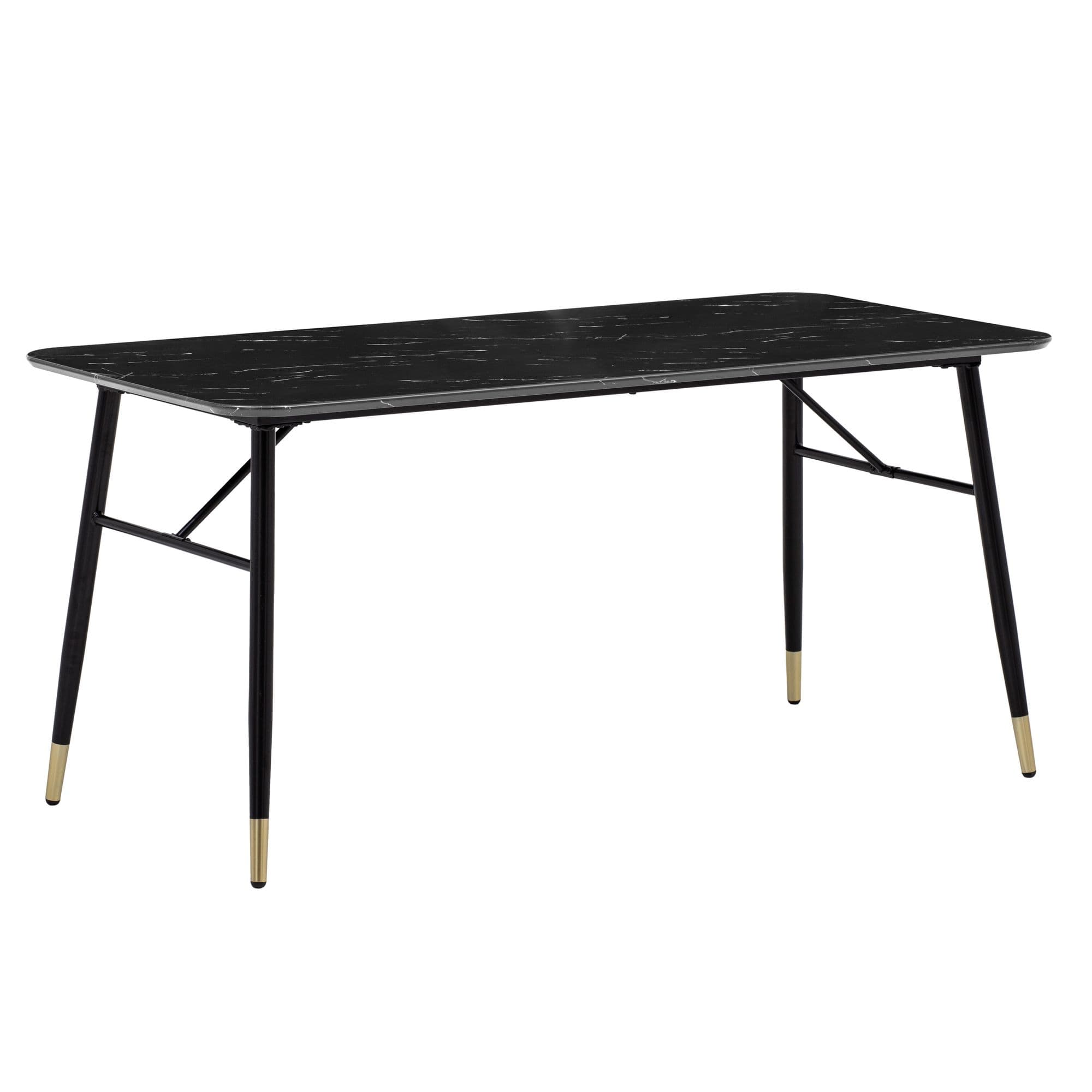 FineBuy Esszimmertisch Schwarz Esstisch in Marmor-Optik Modern, Küchentisch mit Metallbeinen, Speisetisch Rechteckig, Tisch Esszimmer