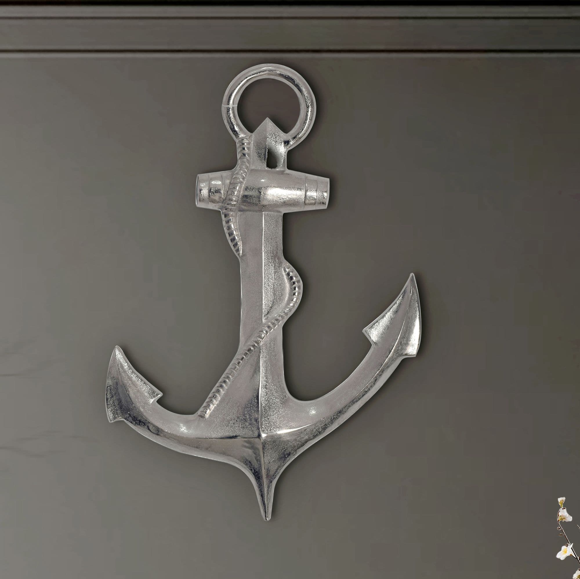 FineBuy Deko Anker 70 cm Silber Große Aluminium-Figur Wohndeko Maritim, Design Wanddekoration Metall, Dekoration für Zuhause, XXL Wandschmuck, Wanddeko Modern