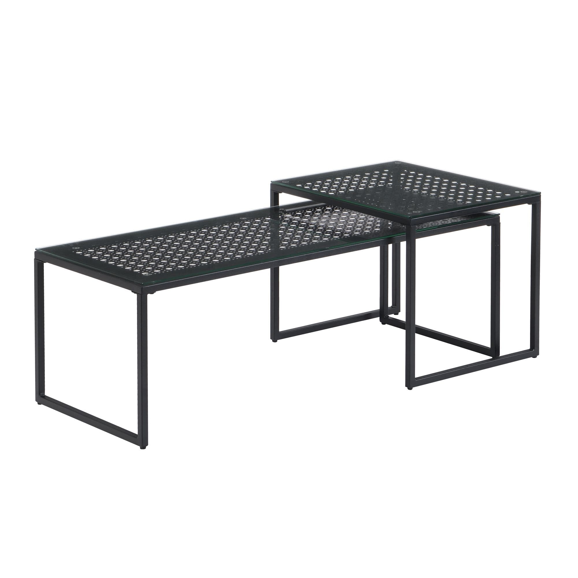 FineBuy Satztisch Glas Metall 2er Set Modern Couchtisch, Design Sofatisch Platzsparend, Wohnzimmertisch Kaffeetisch Rechteckig & Quadratisch