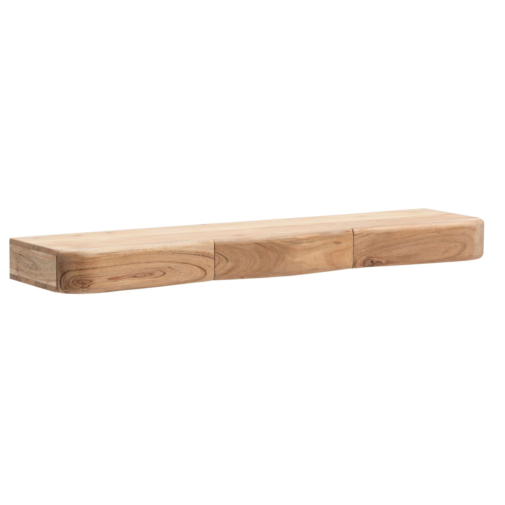 FineBuy Wandregal Akazie Massivholz mit Schublade - Design Regal für die Wand - Holz Wandboard mit Stauraum - Schwebendes Hängeregal aus Echtholz