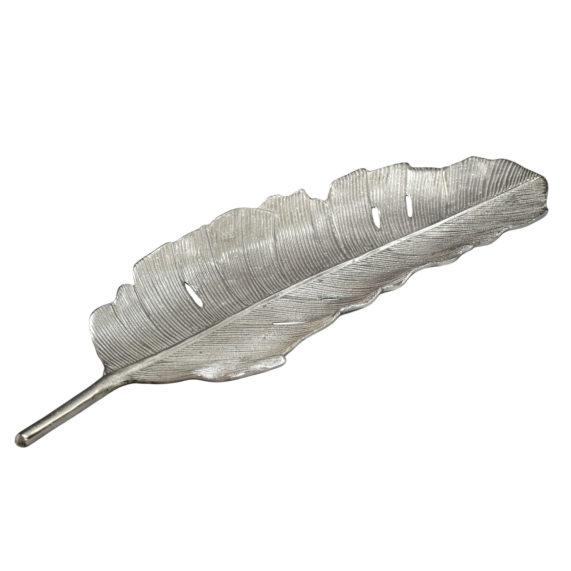 FineBuy Dekoschale Blatt Aluminium Silber Schale - Design Tischdeko Metall Wohnzimmer - Alu Wohnaccessoire Modern - Metallschale Dekoration - Aluschale lang Handmade