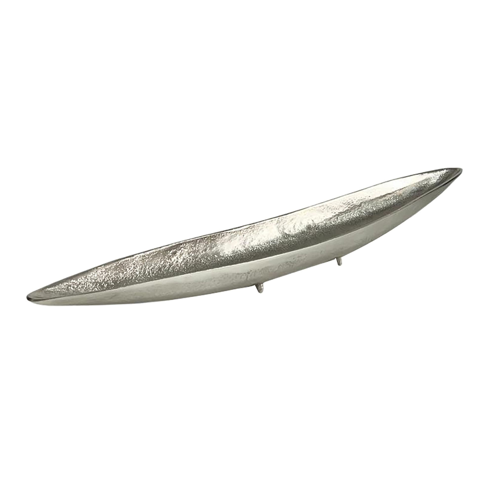 FineBuy Dekoschale Silber Aluminium Schale - Design Tischdeko Metall Wohnzimmer - Alu Wohnaccessoire Modern - Metallschale Dekoration - Aluschale lang schmal Handmade