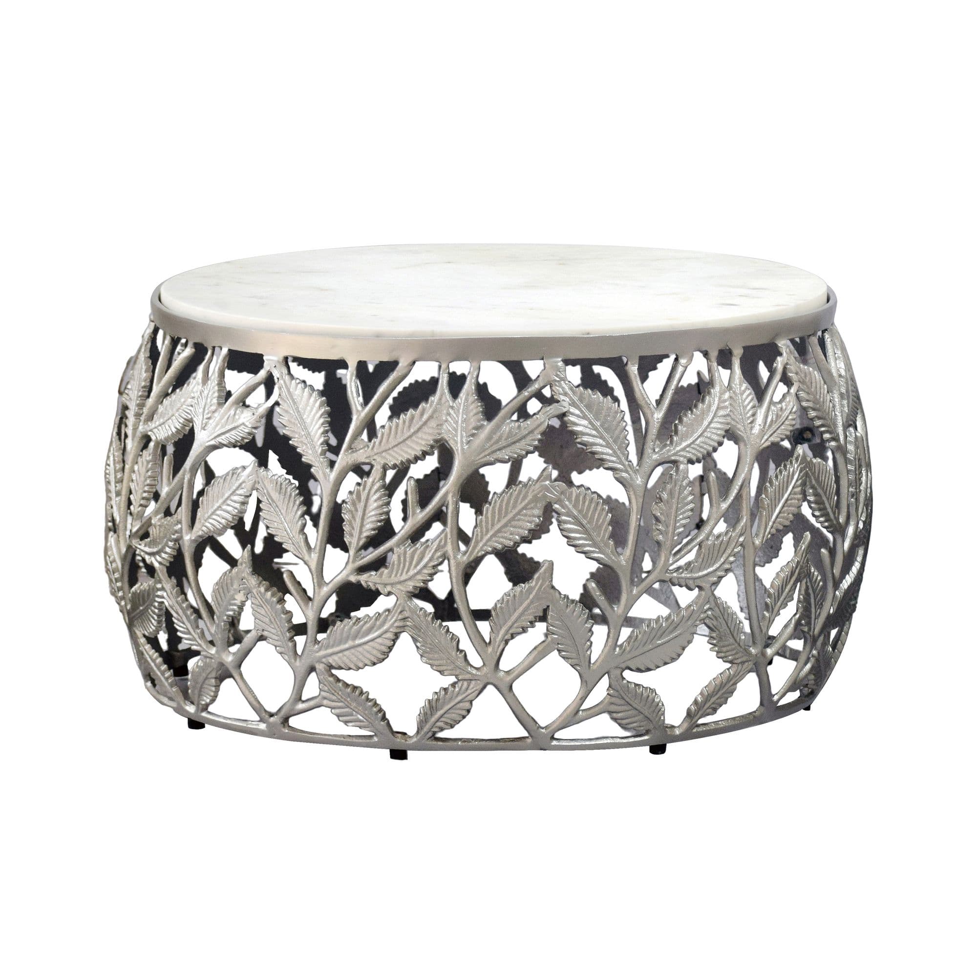 FineBuy Couchtisch 60cm mit weißer Marmor Tischplatte - Wohnzimmertisch rund - Sofatisch modern - Beistelltisch Aluminium - Design Beistelltisch Wohnzimmer Metallgestell Handmade