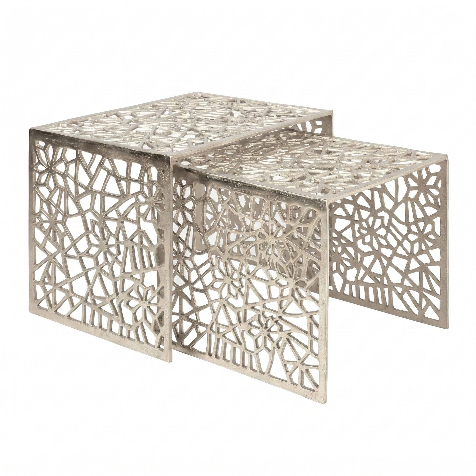 FineBuy 2er Set Couchtisch Aluminium - Design Beistelltisch Set - Metalltisch Wohnzimmertisch modern Alu - Sofatisch rechteckig Metall - Loungetisch Set Satztisch Handmade