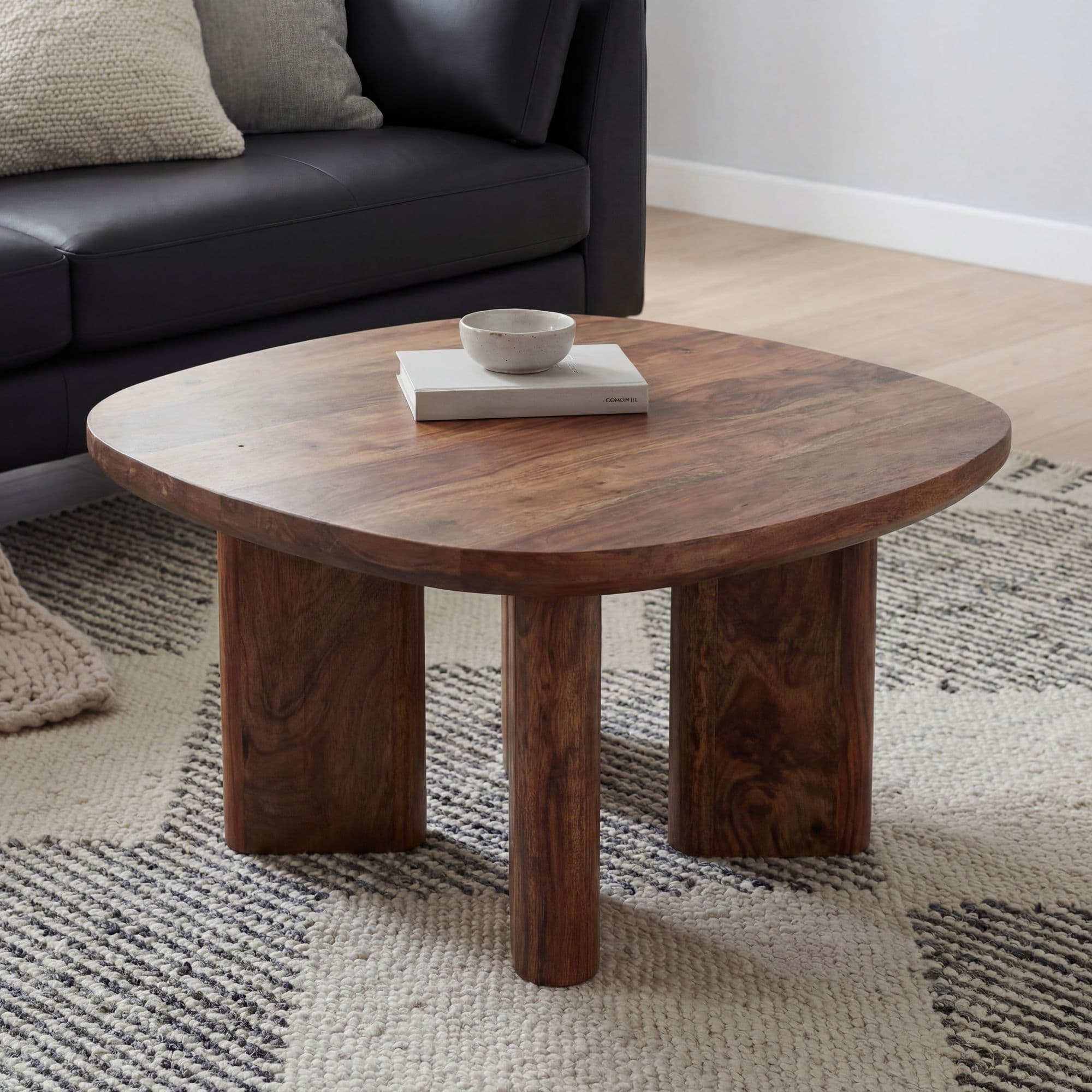 FineBuy Couchtisch Mango Massivholz 60cm quadratisch - Handgefertigter Wohnzimmertisch aus Echtholz mit abgerundeten Kanten im modernen Design Handmade