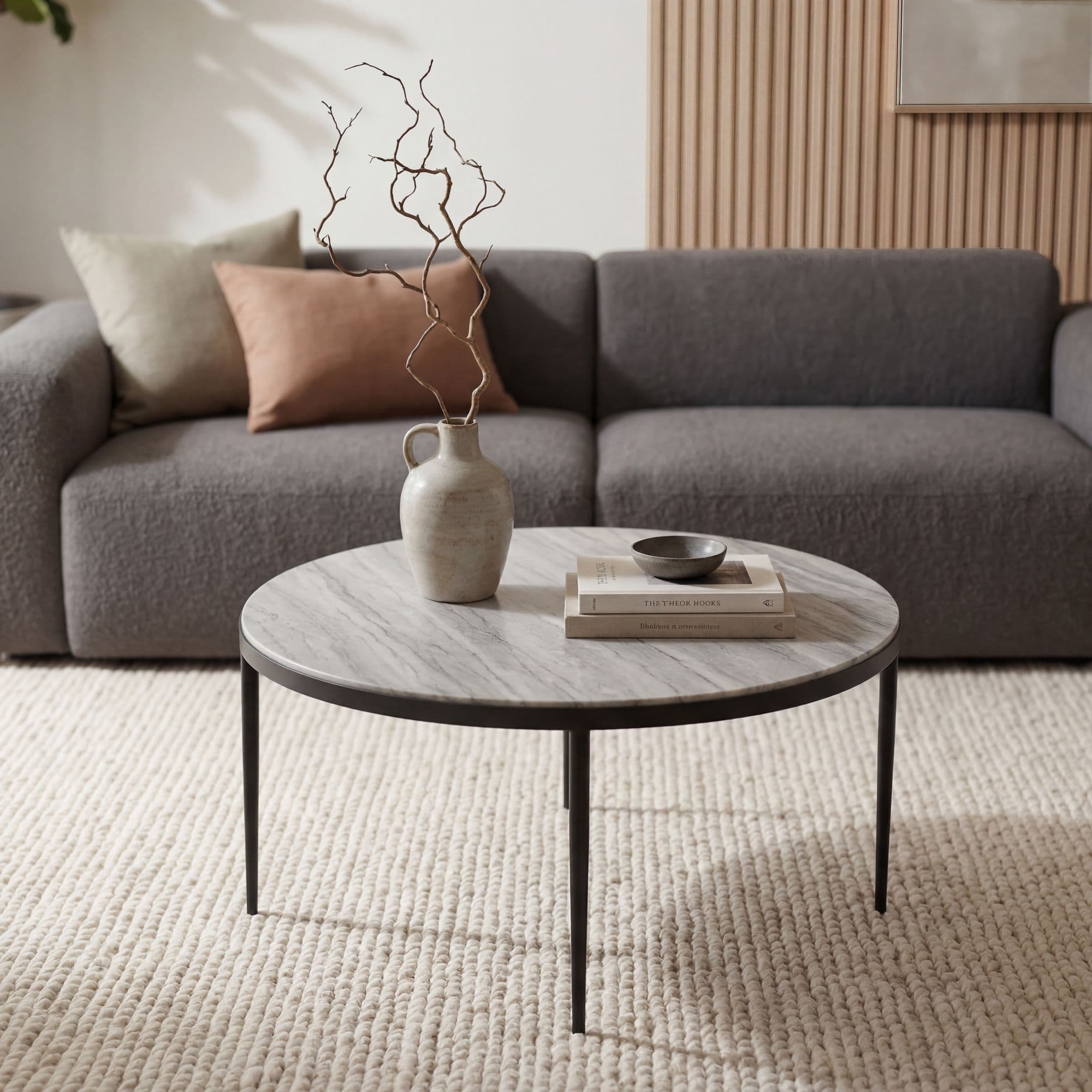 FineBuy Couchtisch Metall mit weißer Toronto Marmor Tischplatte 70cm rund - Runder Wohnzimmertisch Design Loungetisch - Eleganter Sofatisch - Moderner Beistelltisch Handmade