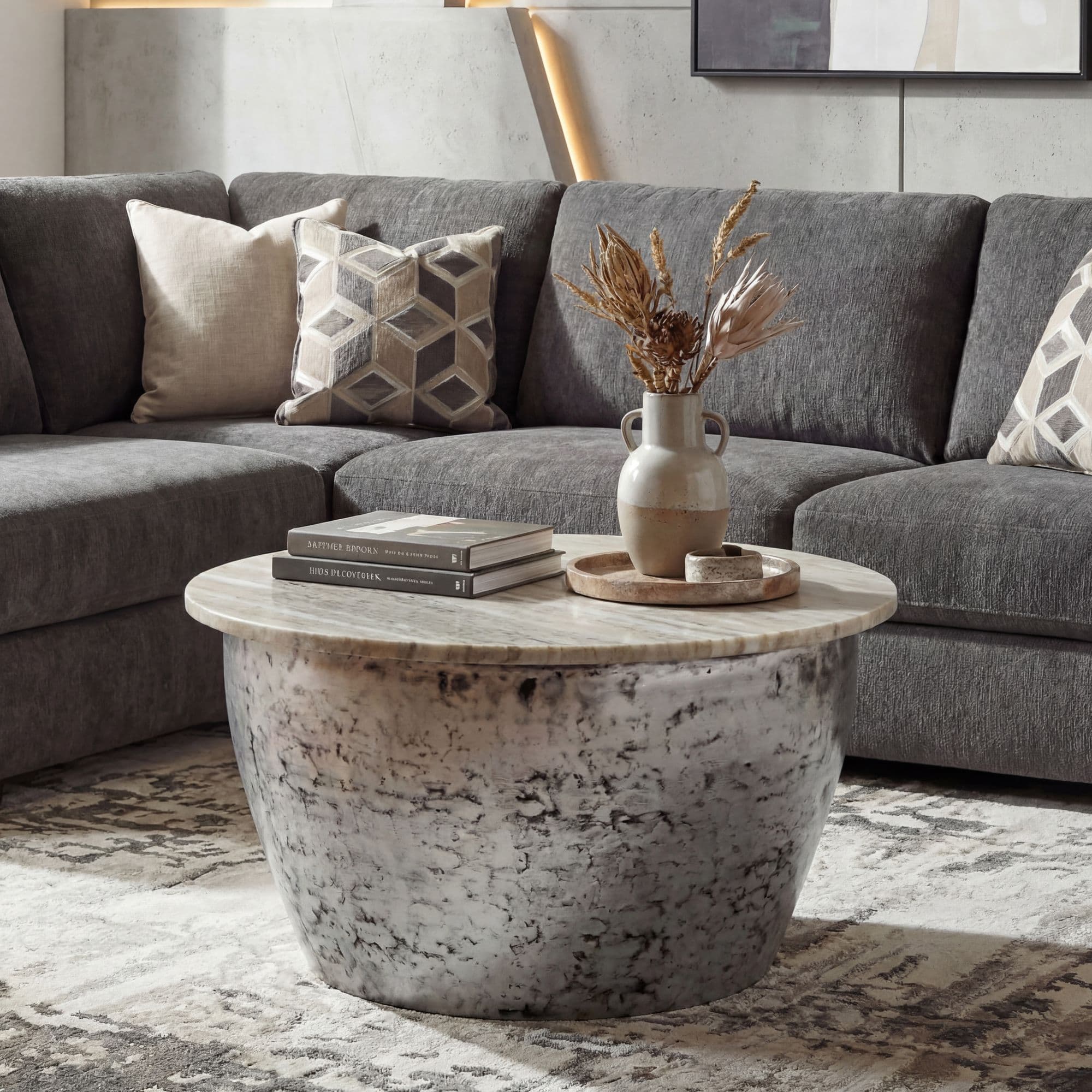 FineBuy Couchtisch Metall mit weißer Marmor Tischplatte 60cm rund - Design Wohnzimmertisch Runder Loungetisch - Massiver Sofatisch - Extravaganter Beistelltisch Handmade