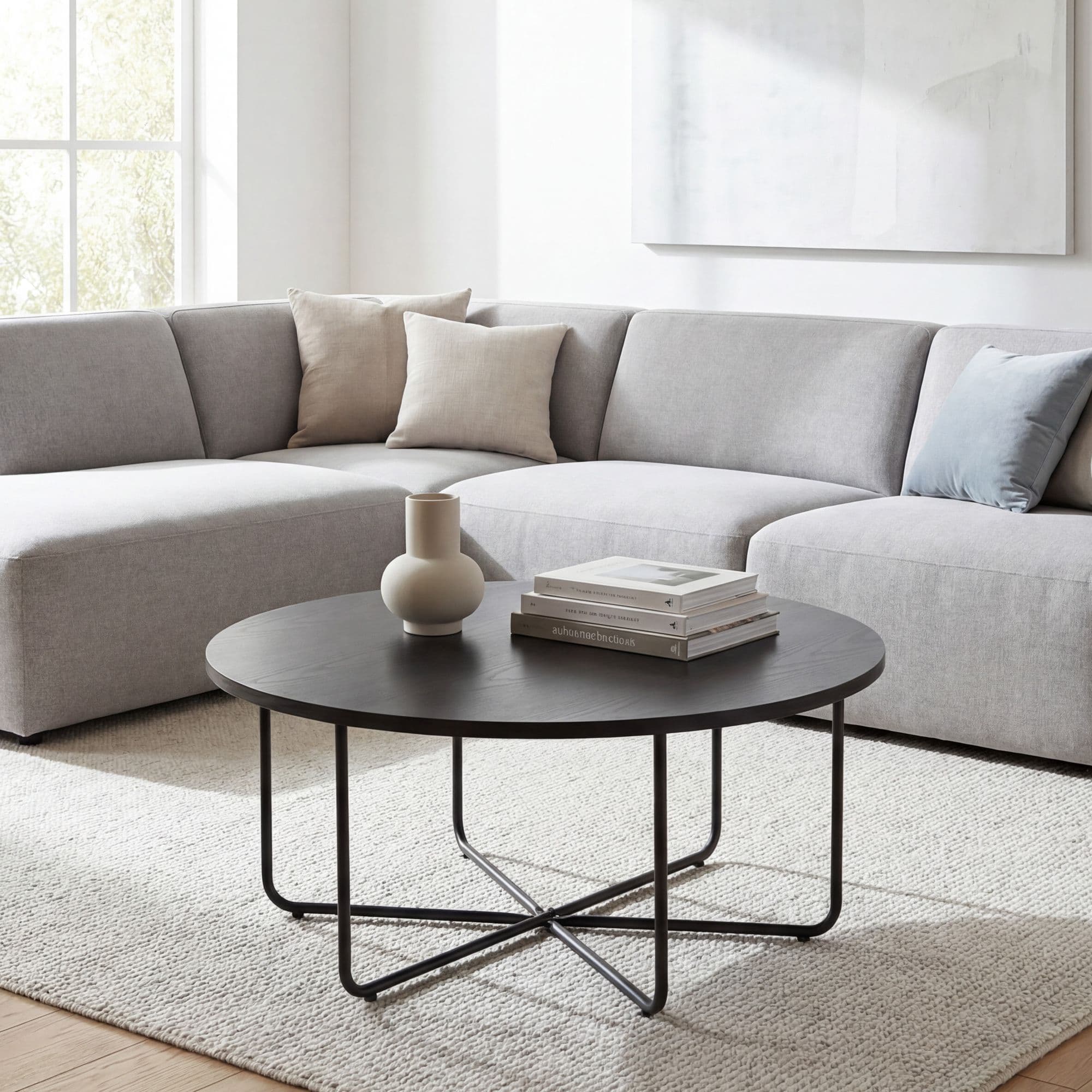 FineBuy Couchtisch Rund 80cm Schwarz - Moderner Wohnzimmertisch - Eleganter Sofatisch Kaffeetisch - Beistelltisch für das Wohnzimmer Metall Beine