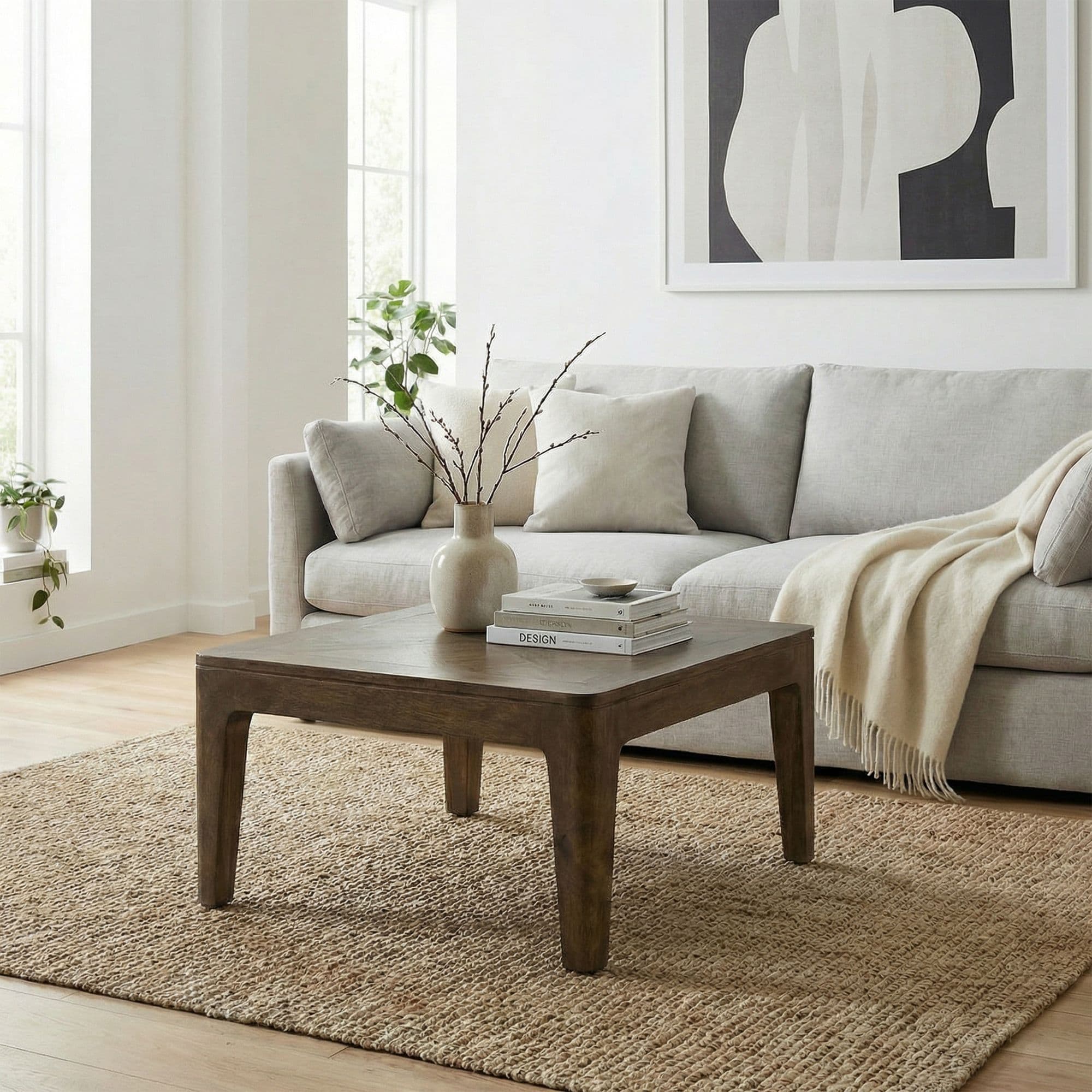 FineBuy Couchtisch 60cm Massivholz Mango Walnuss Finish - Wohnzimmertisch Quadratisch - Sofatisch Modern Holz - Design Wohnzimmer Tisch Beistelltisch Handmade