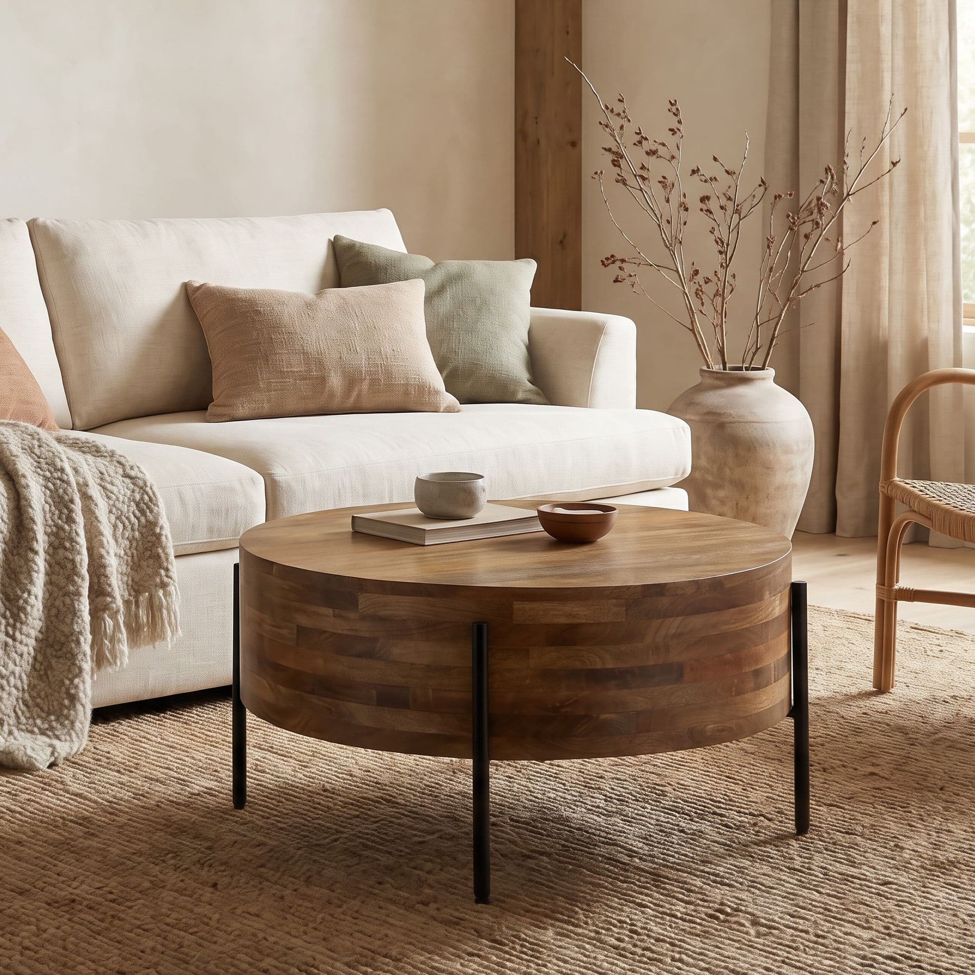 FineBuy Couchtisch 70cm Massivholz Mango - Wohnzimmertisch Rund - Sofatisch Modern Holz - Design Wohnzimmer Tisch Beistelltisch Handmade