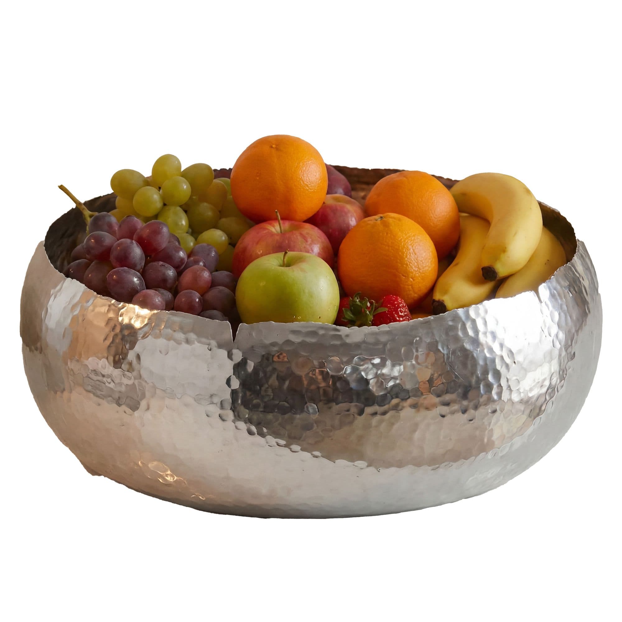 FineBuy Obstschale Rund Schale Metall 35cm Tischdeko - Moderner Obstkorb Hammerschlag aus Aluminium - Elegante Alu Früchteschale Handmade