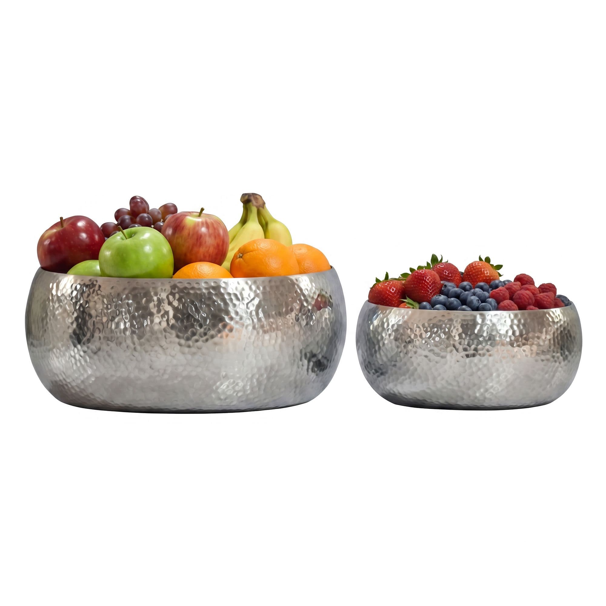 FineBuy Obstschale 2er Set Rund Schale Metall 36cm Tischdeko - Moderner Obstkorb Hammerschlag aus Aluminium - Elegante Alu Früchteschale Handmade