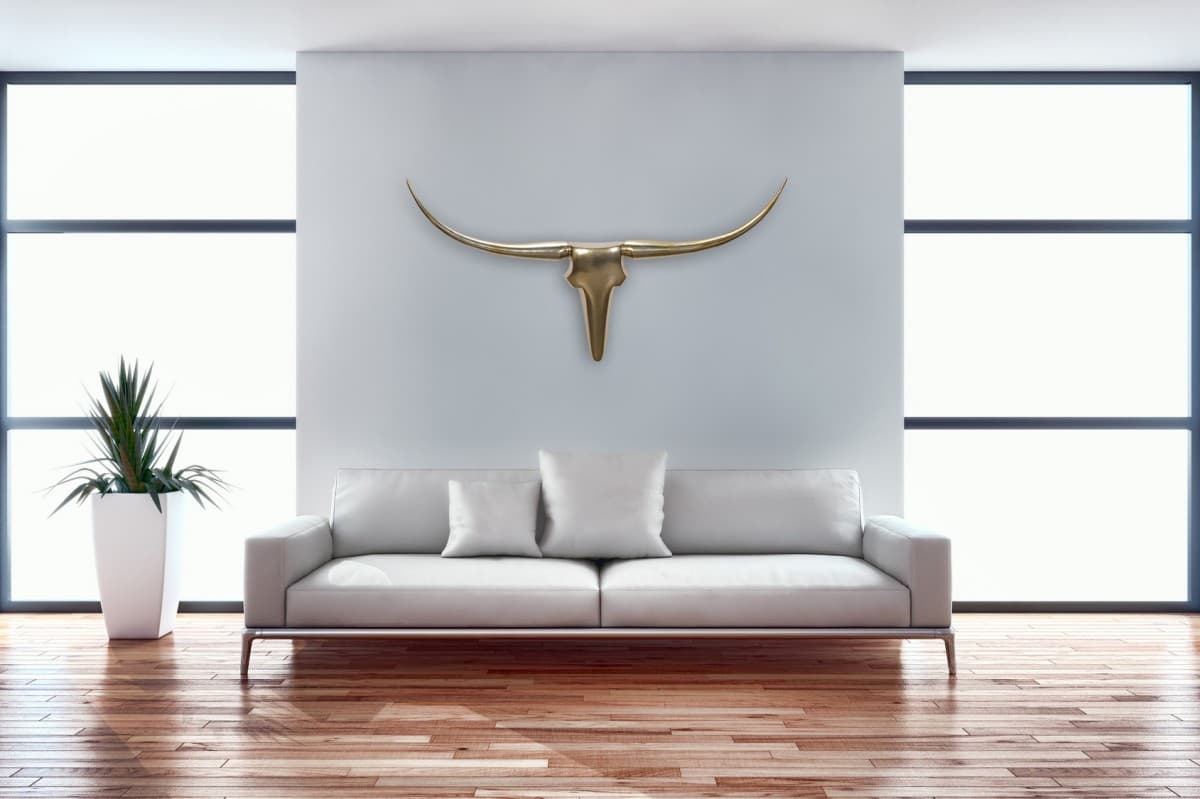 FineBuy Wanddekoration Geweih Bull L 125 cm Aluminium golden