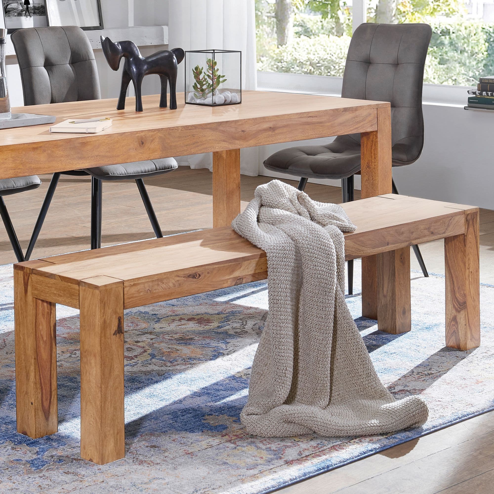 FineBuy Esszimmer Sitzbank Massiv-Holz Akazie 180 x 45 x 35 cm Holz-Bank Natur-Produkt Küchenbank im Landhaus-Stil