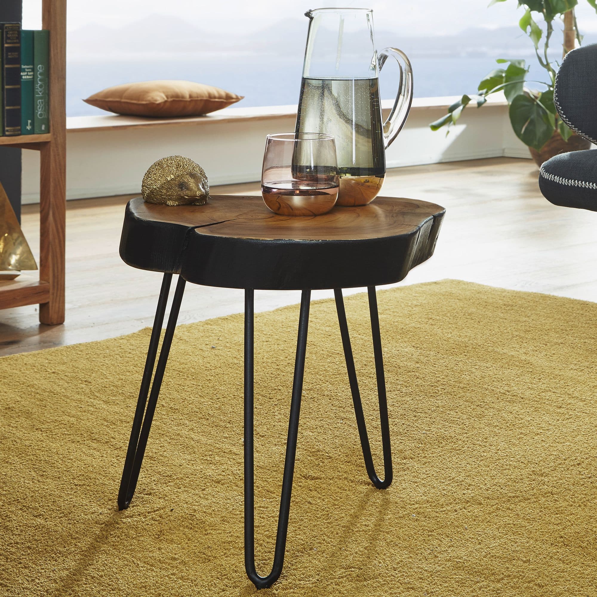 FineBuy Massivholz Sheesham Beistelltisch 35 x 35 cm