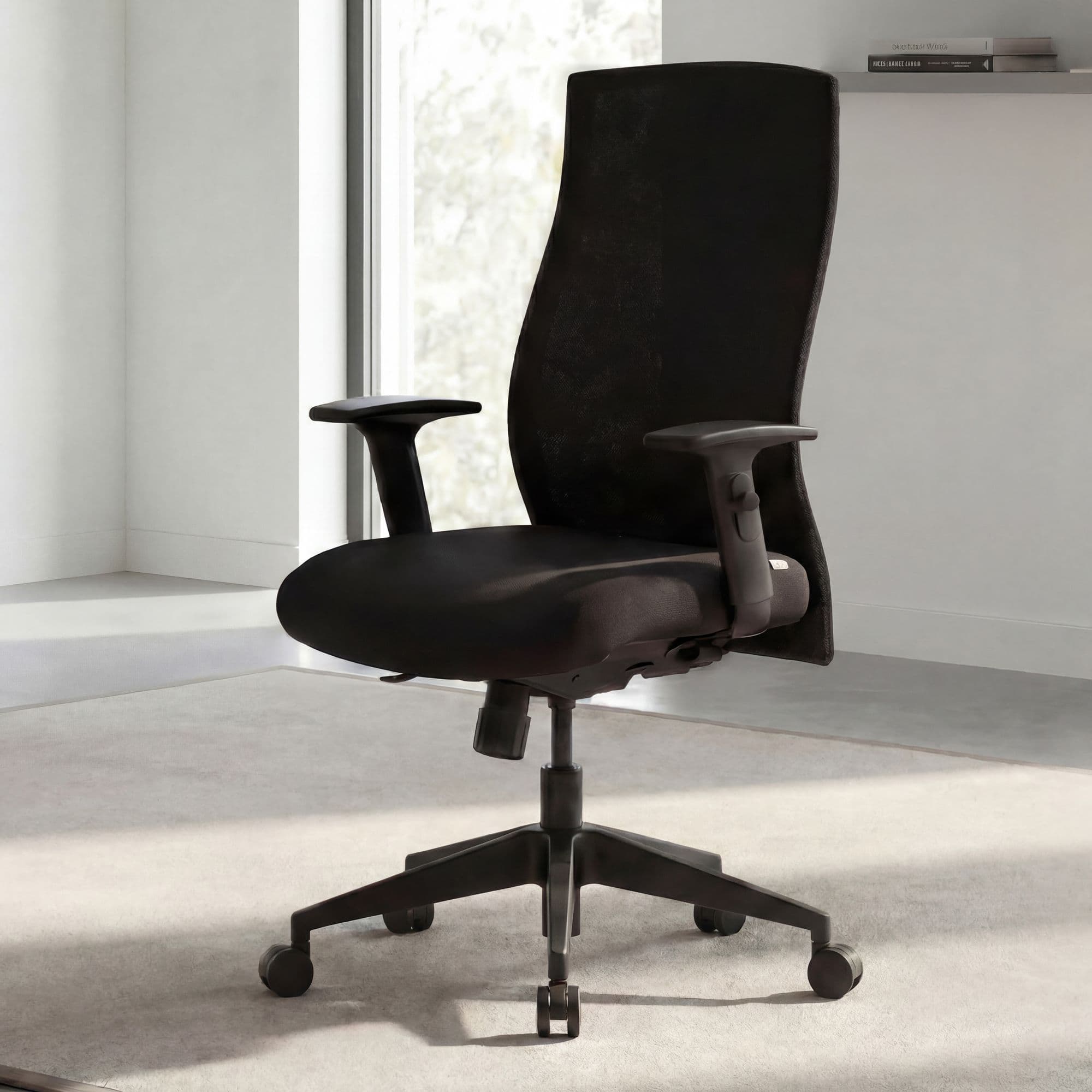FineBuy Bürostuhl Bezug Stoff Schwarz Schreibtischstuhl Design Chefsessel Armlehne Drehstuhl Polsterung 120 kg