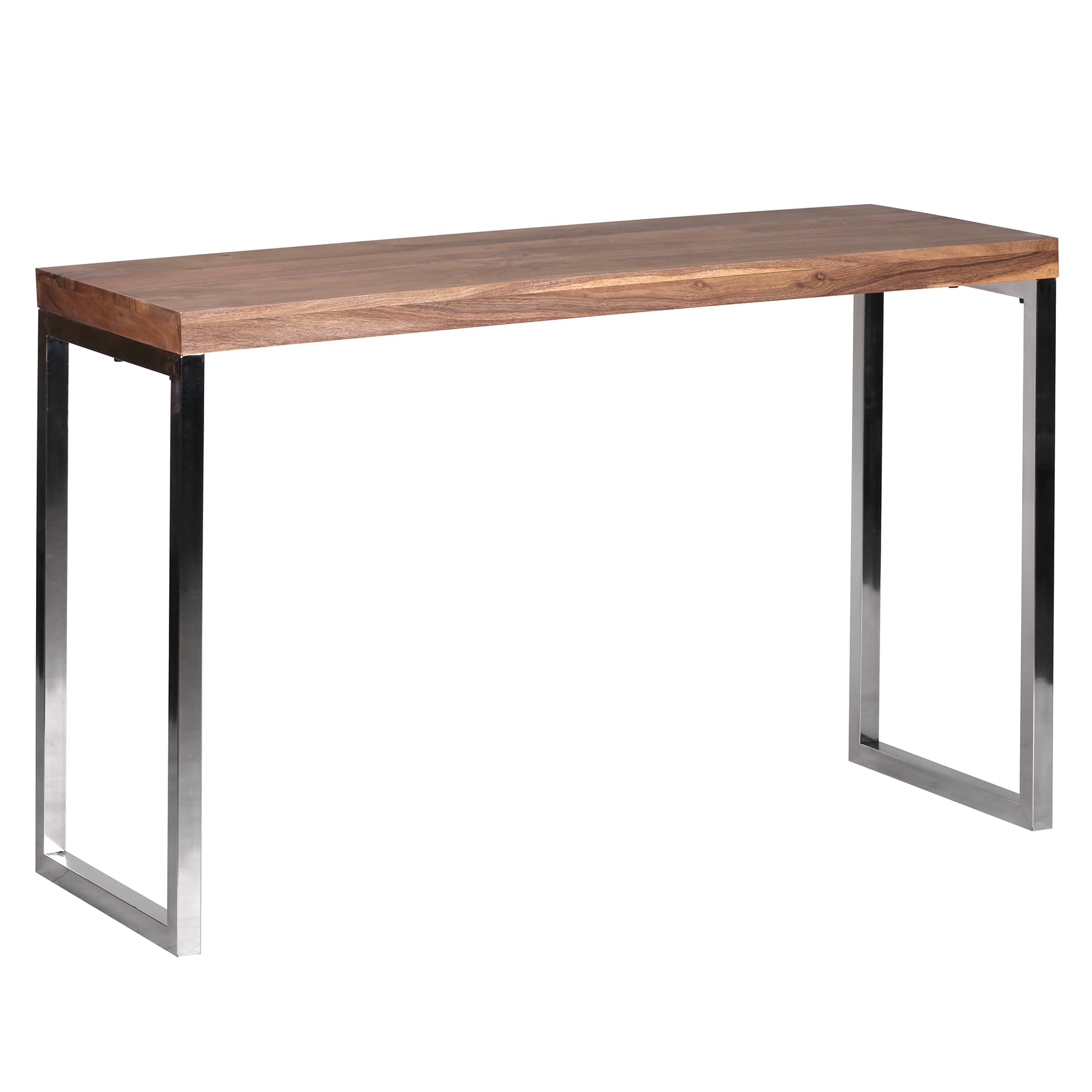 FineBuy Konsolentisch Massivholz Konsole mit Metallbeinen Schreibtisch 120 x 45 cm Landhaus-Stil Sideboard Modern Massiv dunkel-braun Echt-holz Natur