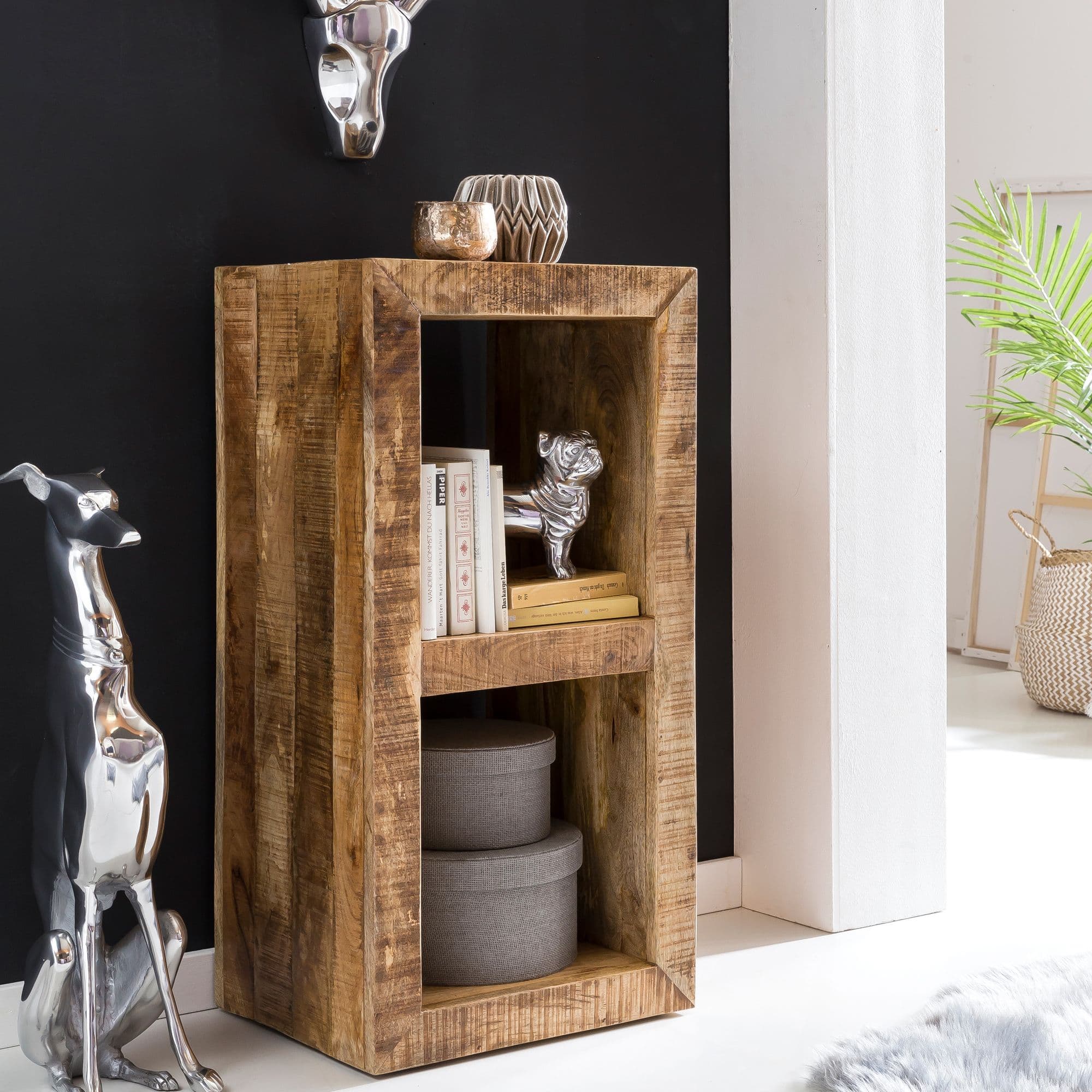 FineBuy Kleines Standregal 45 x 35 x 90 cm Abstellregal Mango Massiv-Holz, Ablagetisch Telefontisch Diele Flur Gang Klein, Steh-Regal Bodenregal Natur Schlafzimmer Standregal Küche Wohnzimmer
