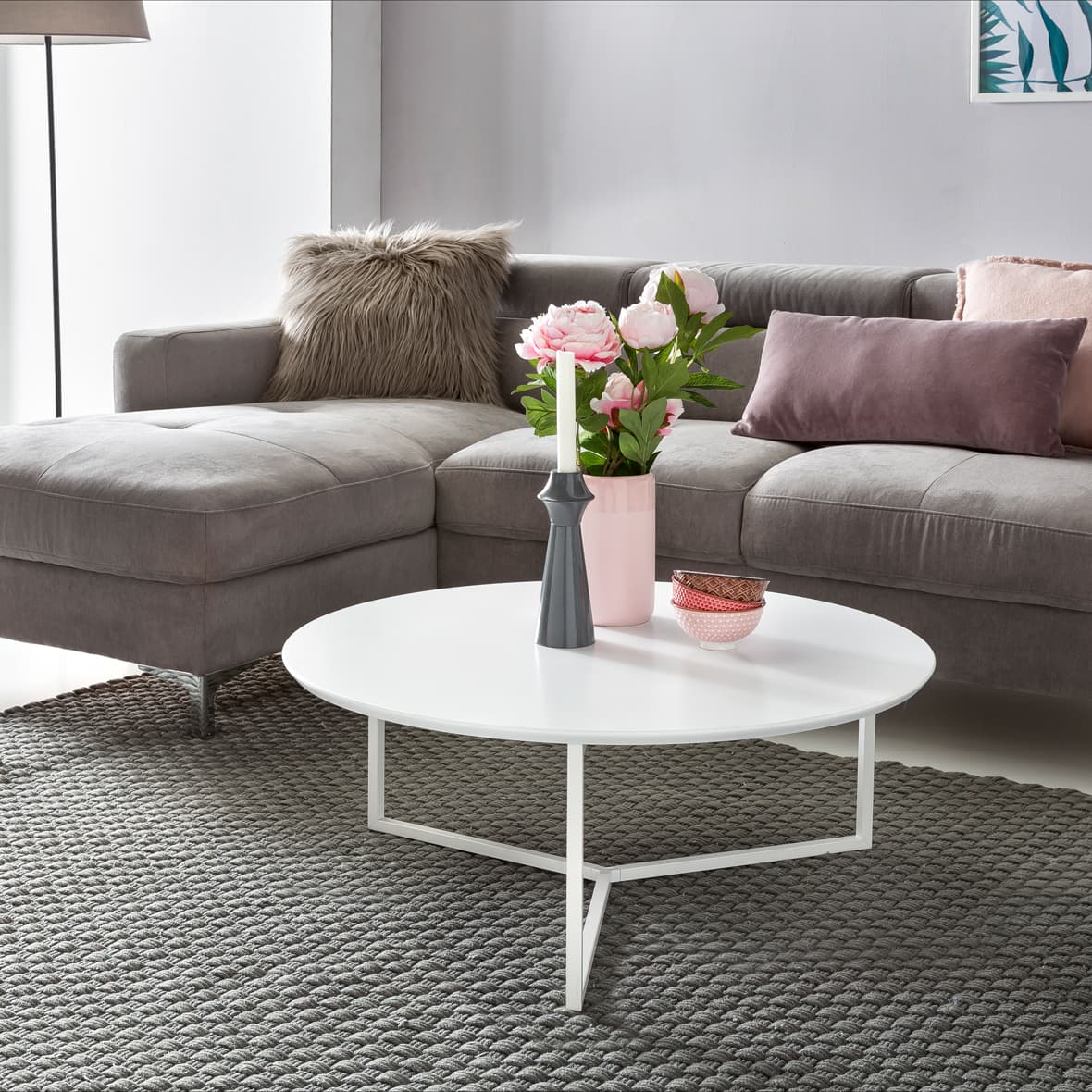 FineBuy Design Couchtisch 80 cm Rund Weiß Matt lackiert, Moderner Wohnzimmertisch MDF Holz, Lounge Sofa Tisch Metall Gestell