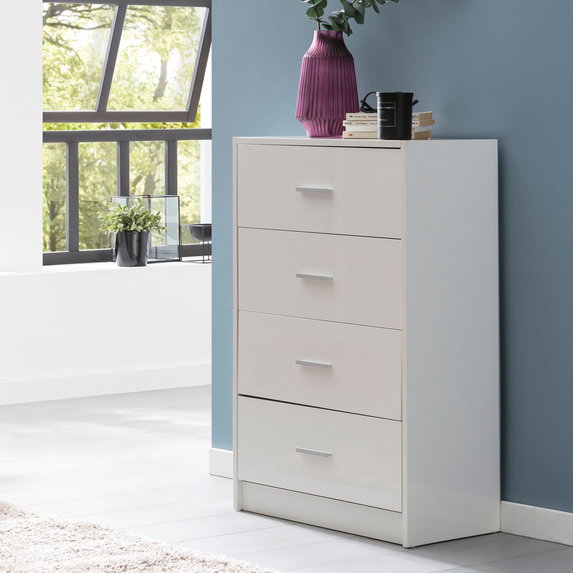 FineBuy Design Sideboard FB52330 Weiß Hochglanz 60x90x30 cm Anrichte Holz Modern, Schmale Schubladenkommode Esszimmer, Kleiner Allzweckschrank Flur, Wäschekommode Schlafzimmer