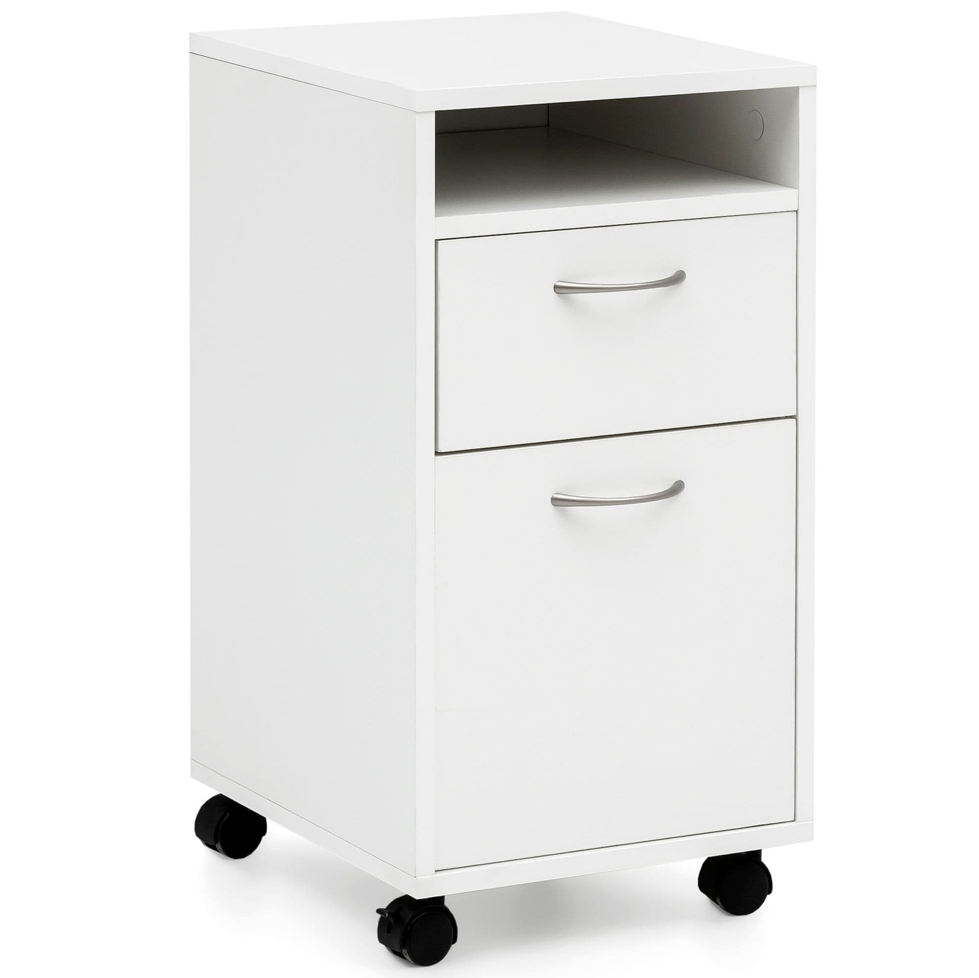 FineBuy Rollcontainer 33x63x38 cm Schreibtisch-Unterschrank Holz, Roll-Kommode Modern, Bürocontainer Schubladenschrank mit Tür, Kleiner Schreibtischschrank mit Rollen