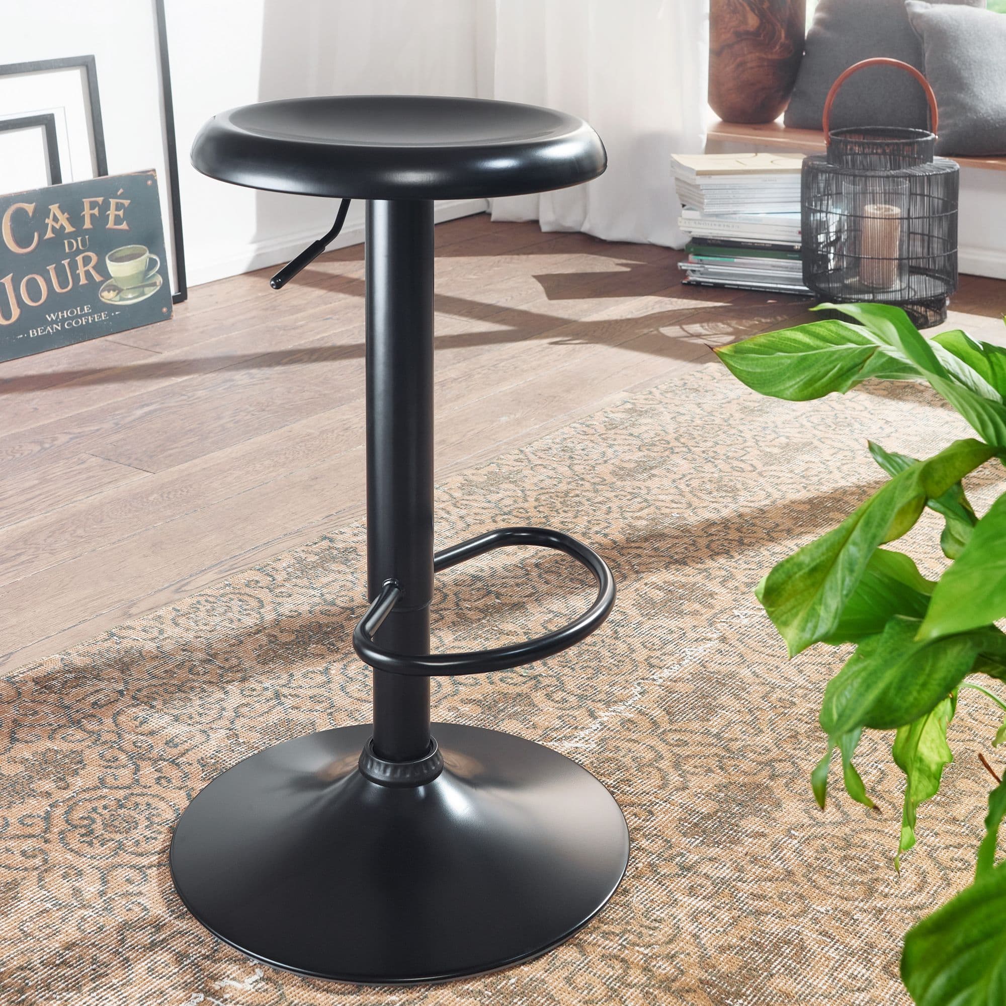 FineBuy Barhocker Schwarz Hocker ohne Lehne 58 - 79 cm Barstuhl, Küchenhocker Metall 100kg, Design Tresenhocker Drehbar Bistrohocker