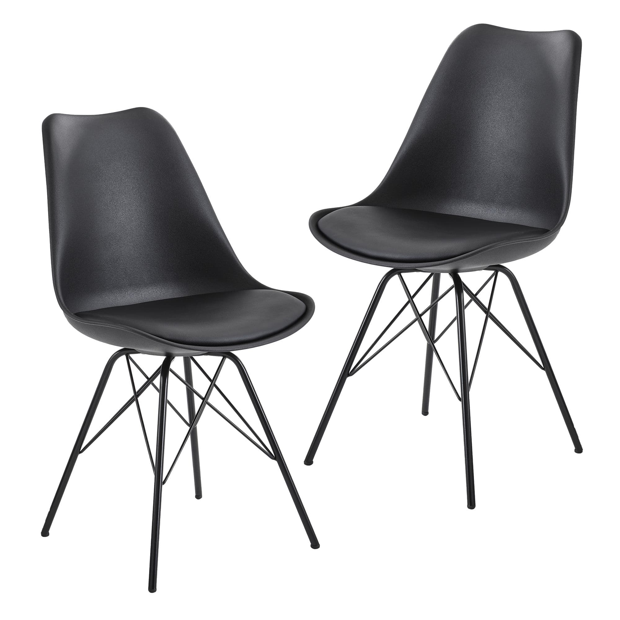 FineBuy Esszimmerstuhl 2er Set Küchenstuhl Kunststoff Skandinavisches Design, Schalenstuhl mit Kunstleder-Bezug, Polsterstuhl Stuhl Gepolstert
