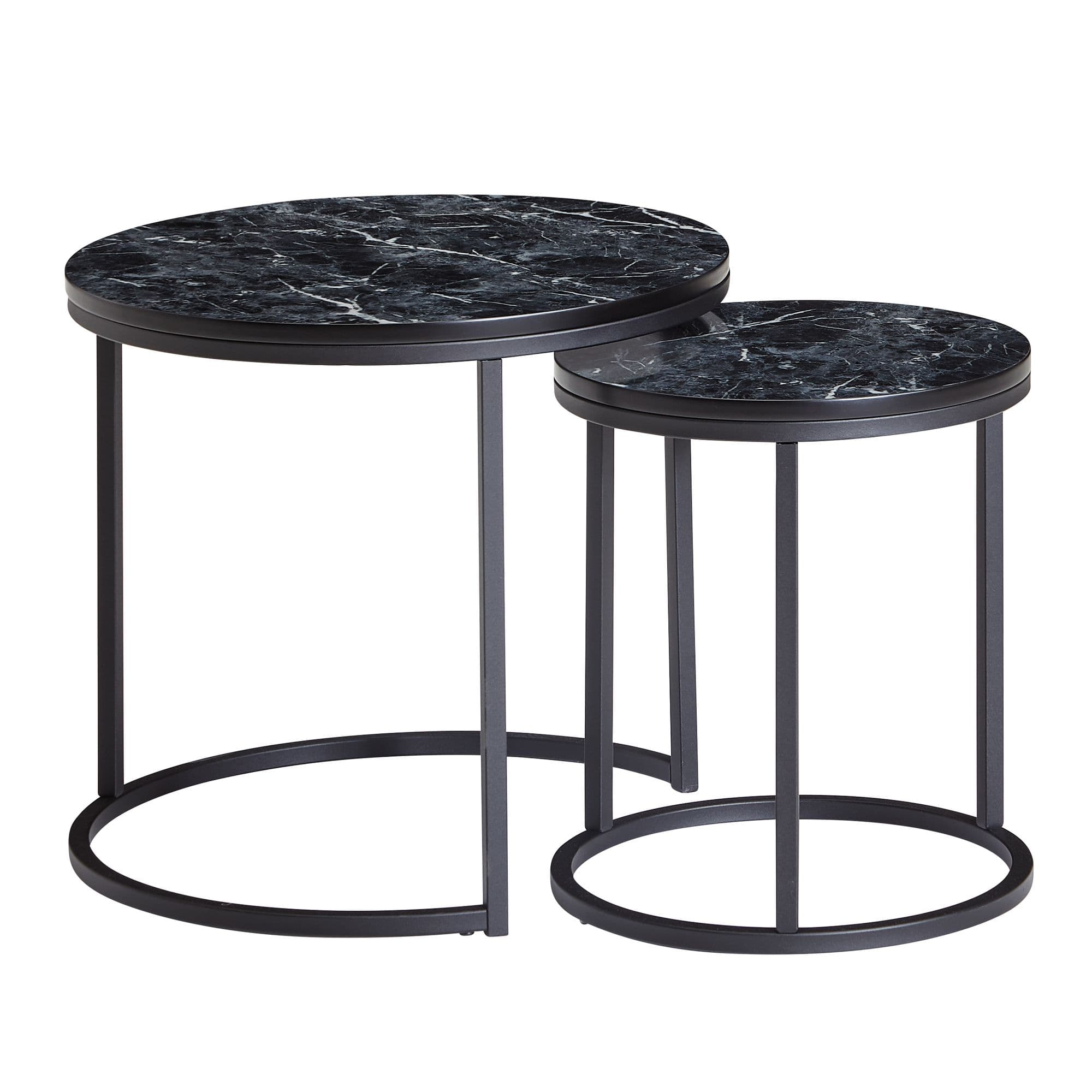 FineBuy Design Beistelltisch 2er Set Marmor Optik Rund, Couchtisch 2-teilig Tischgestell Metall, Kleine Wohnzimmertische, Moderne Satztische
