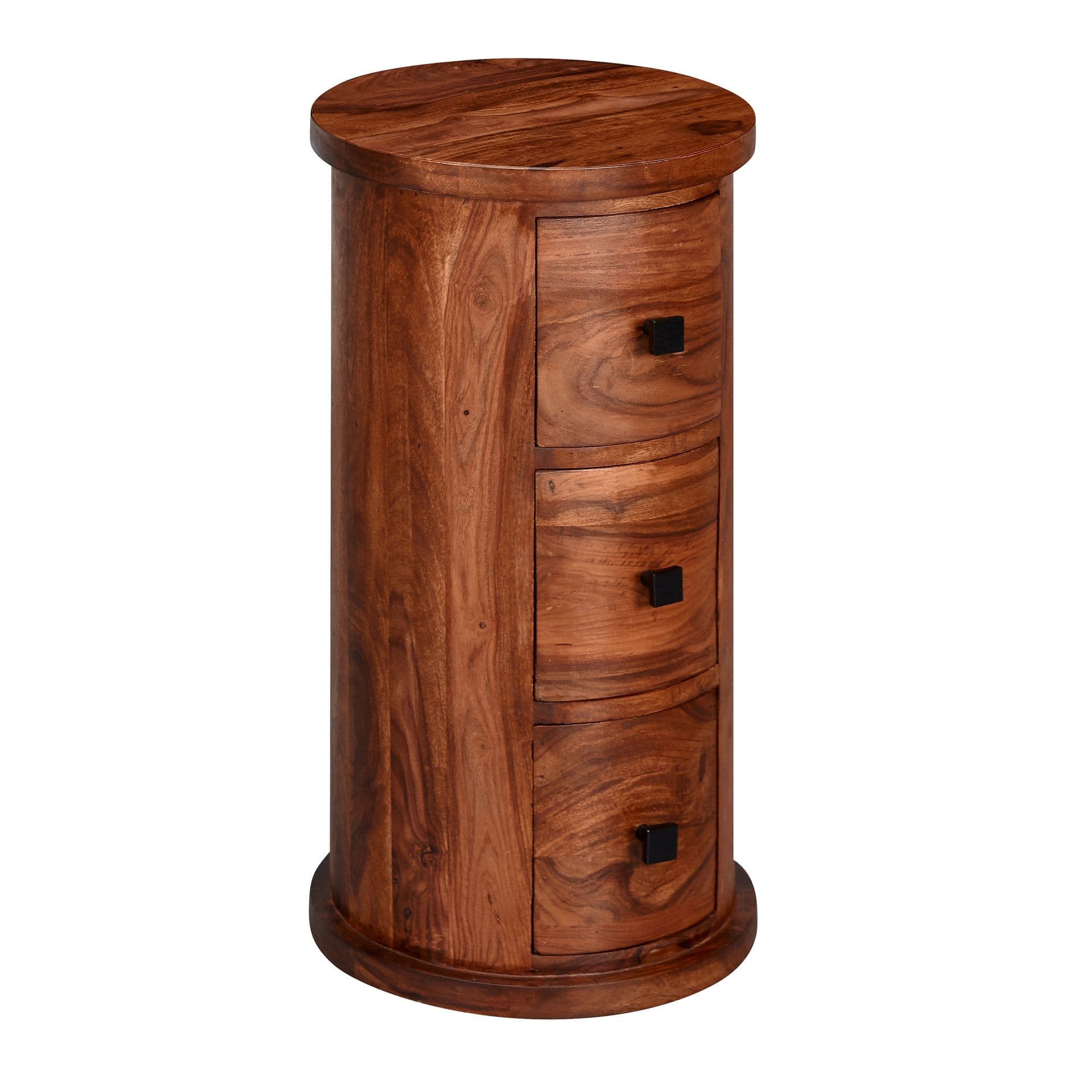 FineBuy Design Sideboard Sheesham Massivholz Ø 35 cm, Schränkchen mit Schubladen, Schmaler Beistellschrank Massiv, Mini Kommode Rund