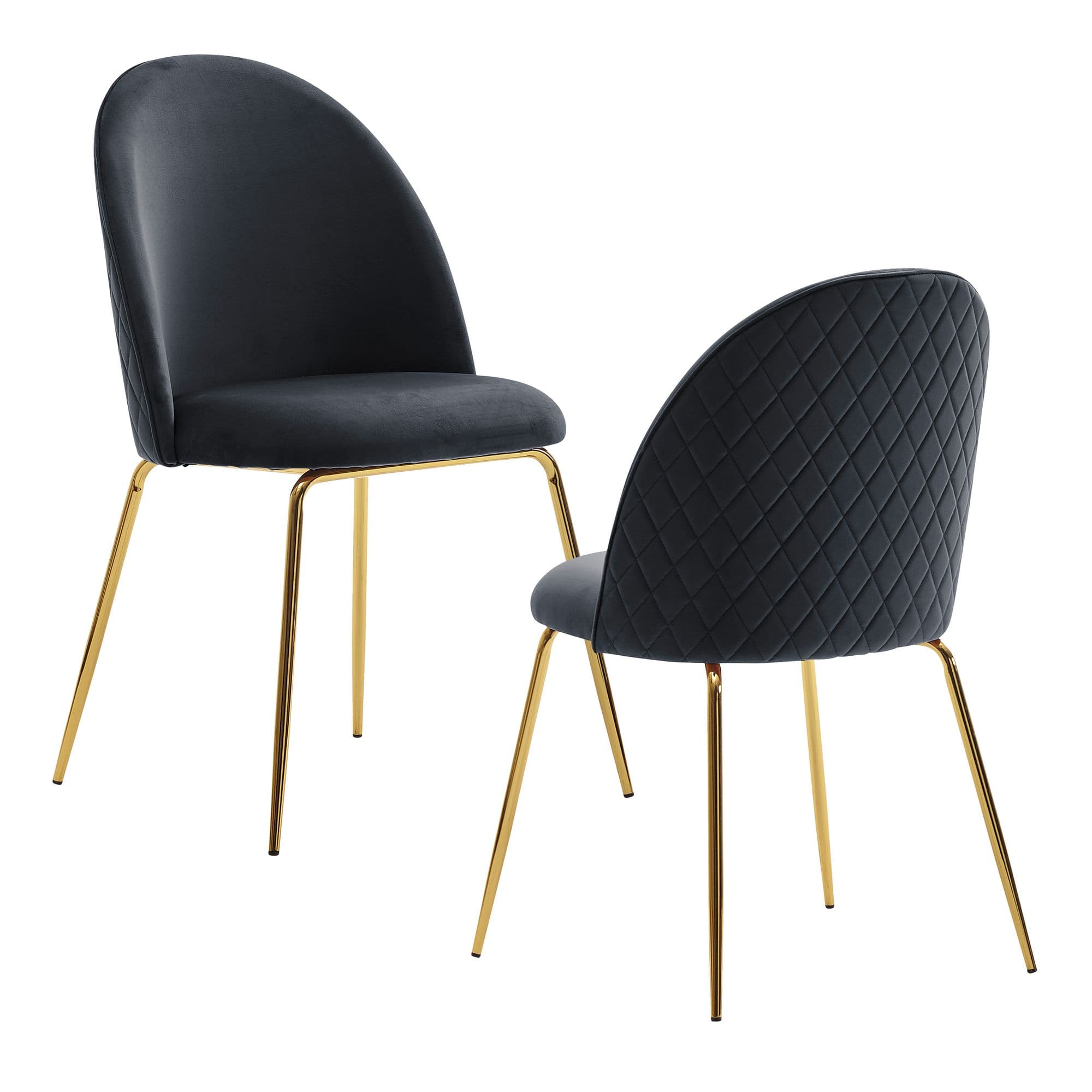 FineBuy Design Esszimmerstühle Samt 2er Set mit Steppung, Moderner Küchenstuhl, Polsterstuhl Esszimmer Skandinavisch, Essstuhl mit goldenen Metall Beinen, Bequeme Küchenstühle gepolstert