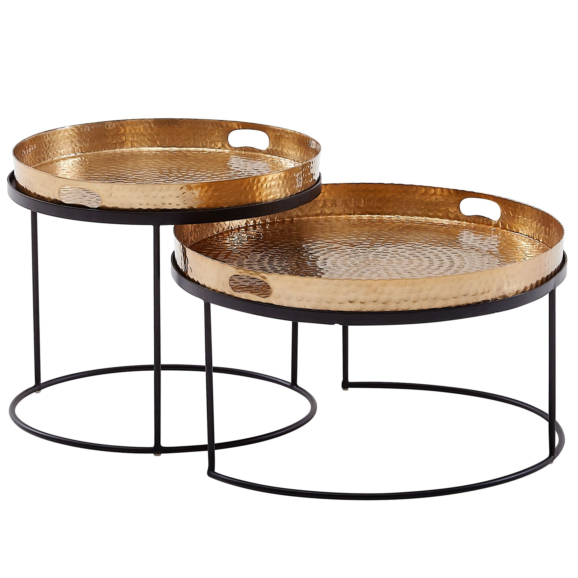 FineBuy Couchtisch 2er Set Metall Hammerschlag Satztisch Rund, Sofatisch abnehmbares Tablett, Tabletttisch Sofa 2 teilig Modern, Runder Beistelltisch
