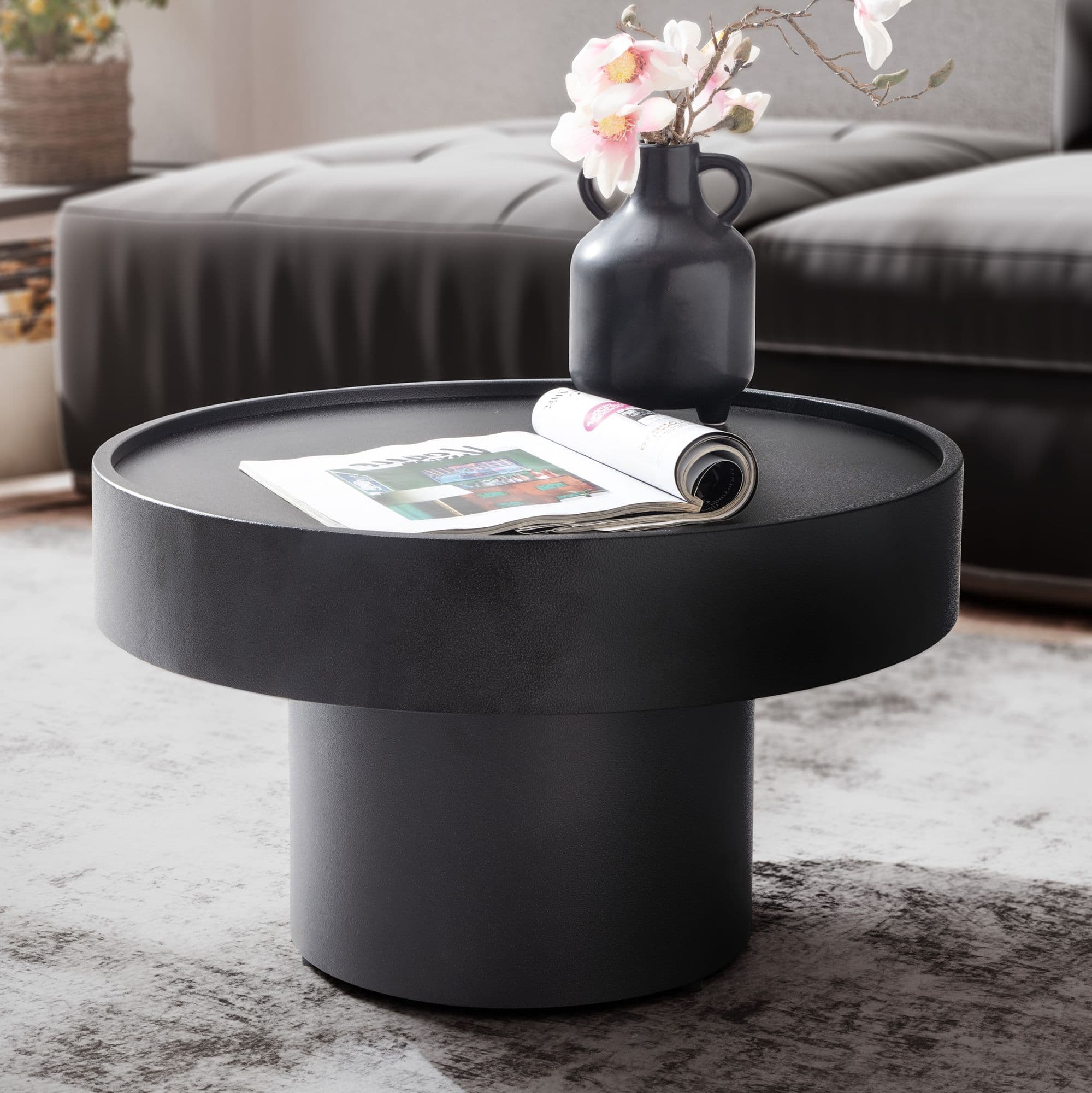 FineBuy Design Couchtisch rund 60 cm Metall schwarz - Handgefertigter Aluminium Wohnzimmertisch in Pilz Form - Moderner Alu Sofatisch - Beistelltisch