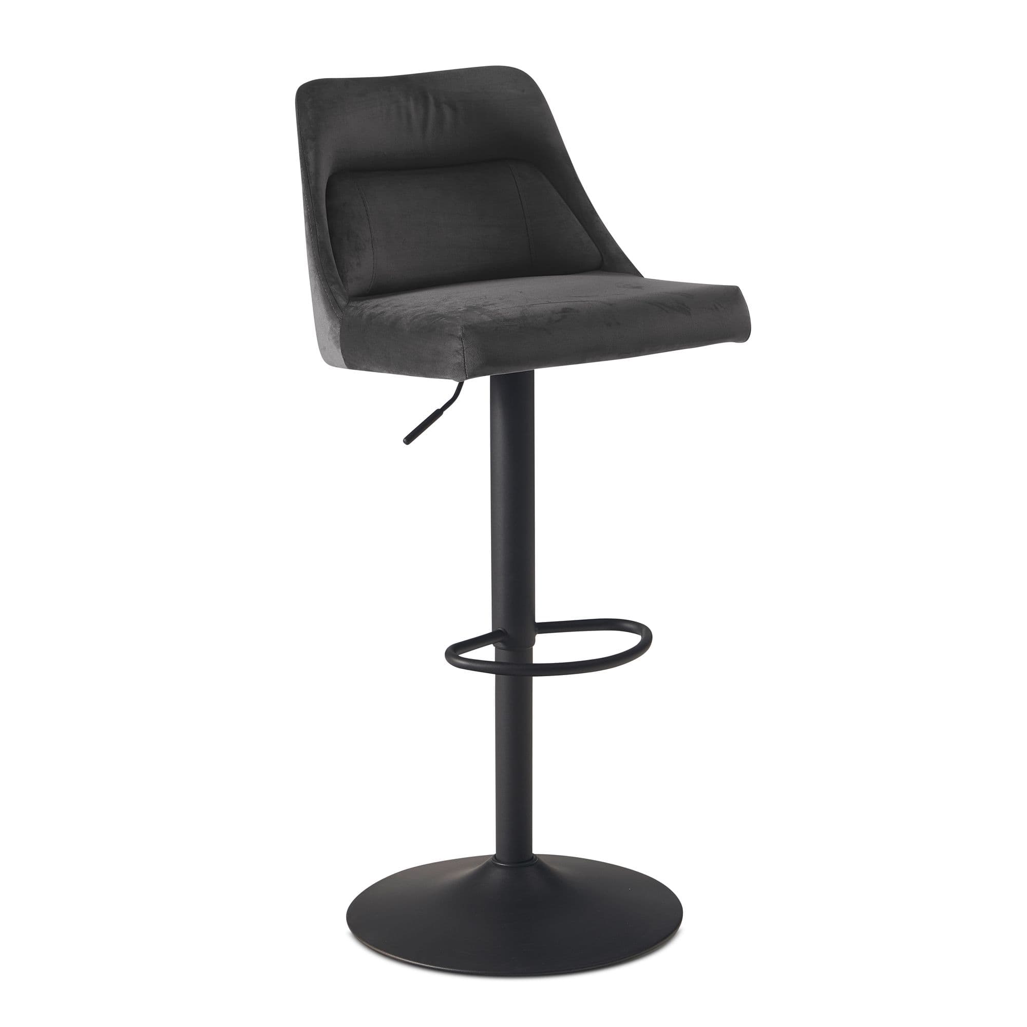 FineBuy Barhocker Samt Hocker mit Lehne 86 - 106 cm, Küchenhocker Höhenverstellbar Modern 100 kg, Design Barstuhl Tresenhocker mit Metall-Trompetenfuß, Bistrohocker Gepolstert