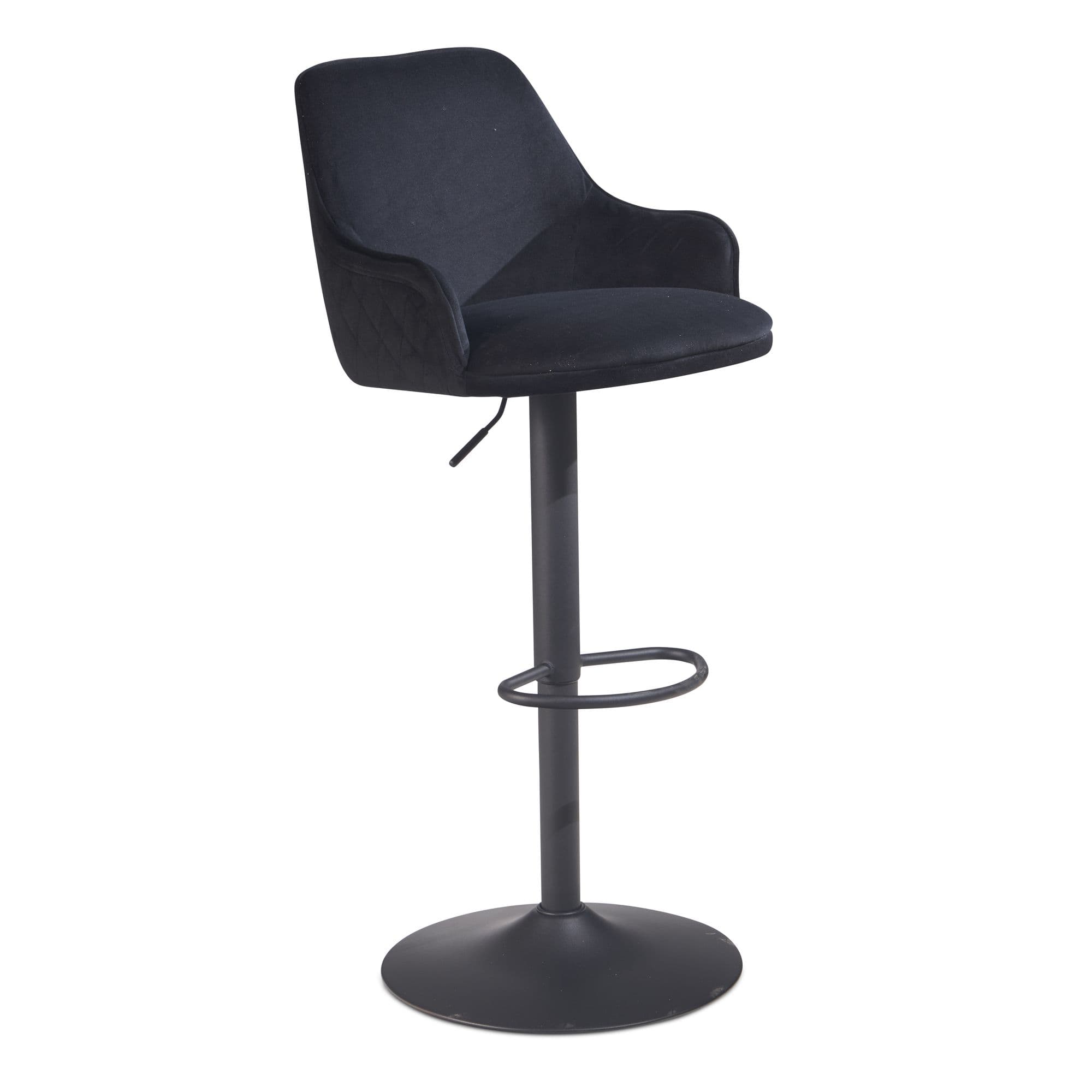 FineBuy Barhocker Samt Hocker mit Lehne 86 - 106 cm, Küchenhocker Höhenverstellbar Modern 100 kg, Barstuhl Tresenhocker mit Metall-Trompetenfuß, Bistrohocker Gepolstert mit Armlehne